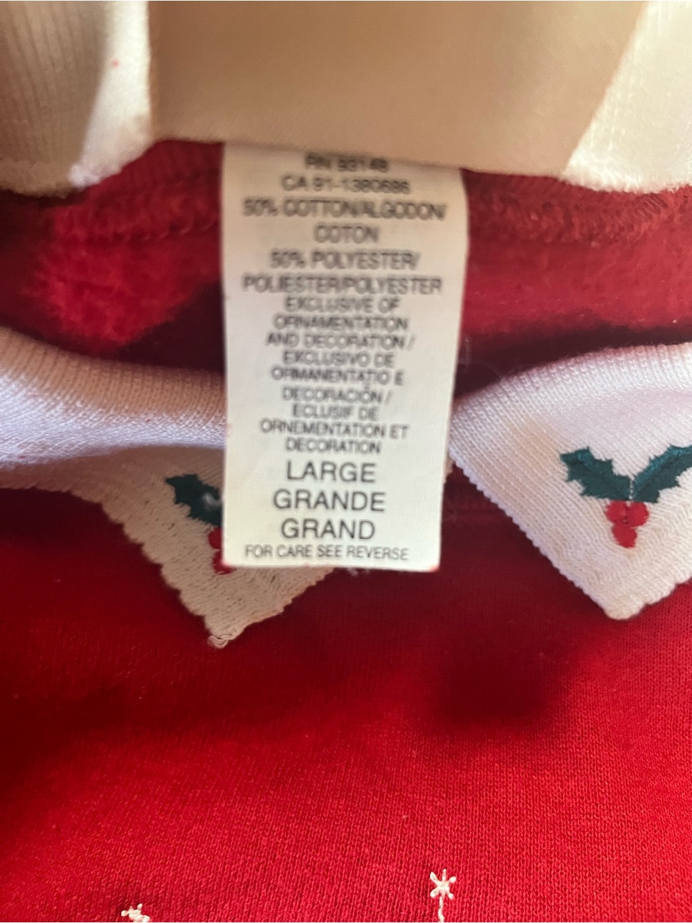 Vintage 90s Top Stitch Red Christmas Sweatshirt Embroidered Birds L - Picture 7 of 8